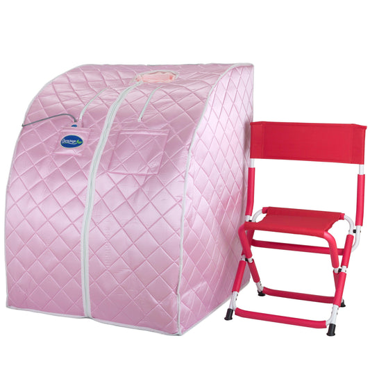 Large Portable Low EMF Negative Ion Indoor Sauna with Chair and Heated Footpad Included - Light Pink