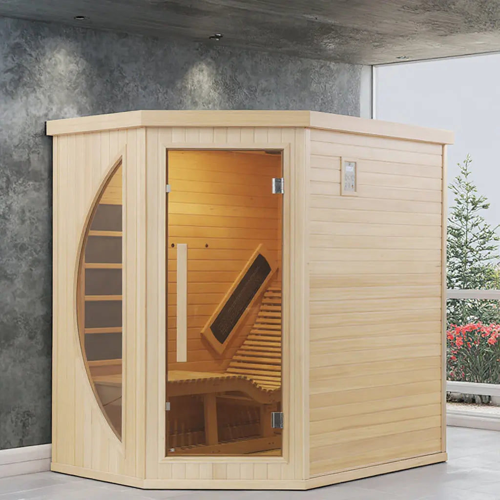1 Person Far Infrared Red Cedar Indoor Sauna with Recliner & 7-Color LED Lights