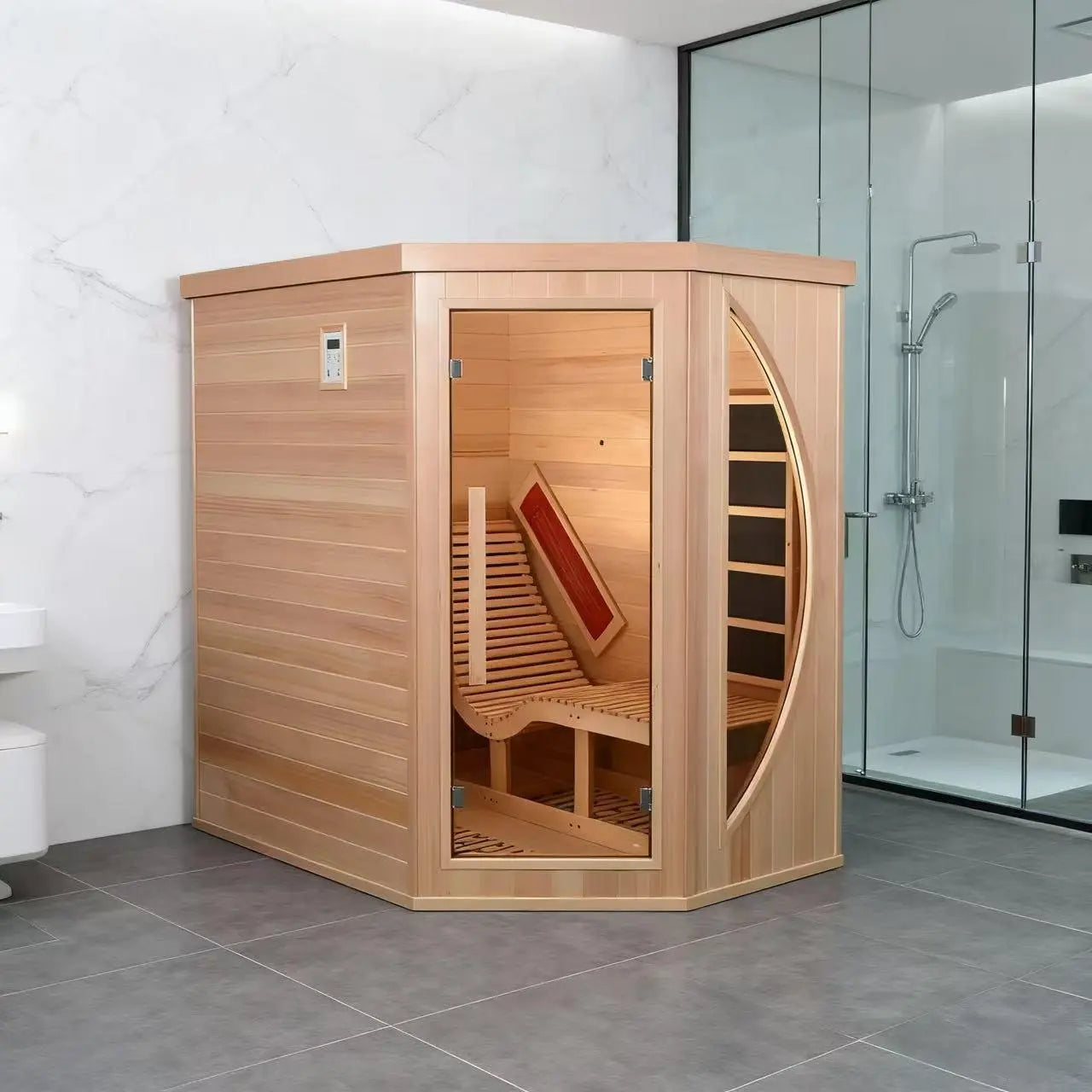 1 Person Far Infrared Red Cedar Indoor Sauna with Recliner & 7-Color LED Lights