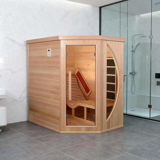 1 Person Far Infrared Red Cedar Indoor Sauna with Recliner & 7-Color LED Lights