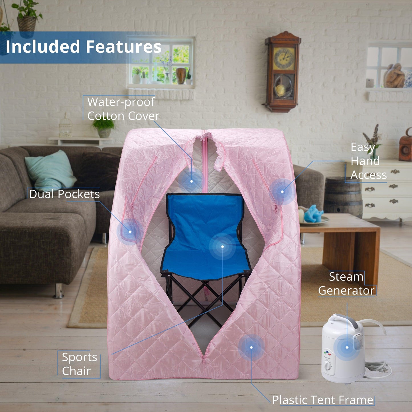 Oversized Portable Steam Sauna for Weight Loss, Detox & Relaxation at Home, Chair Included - Pink