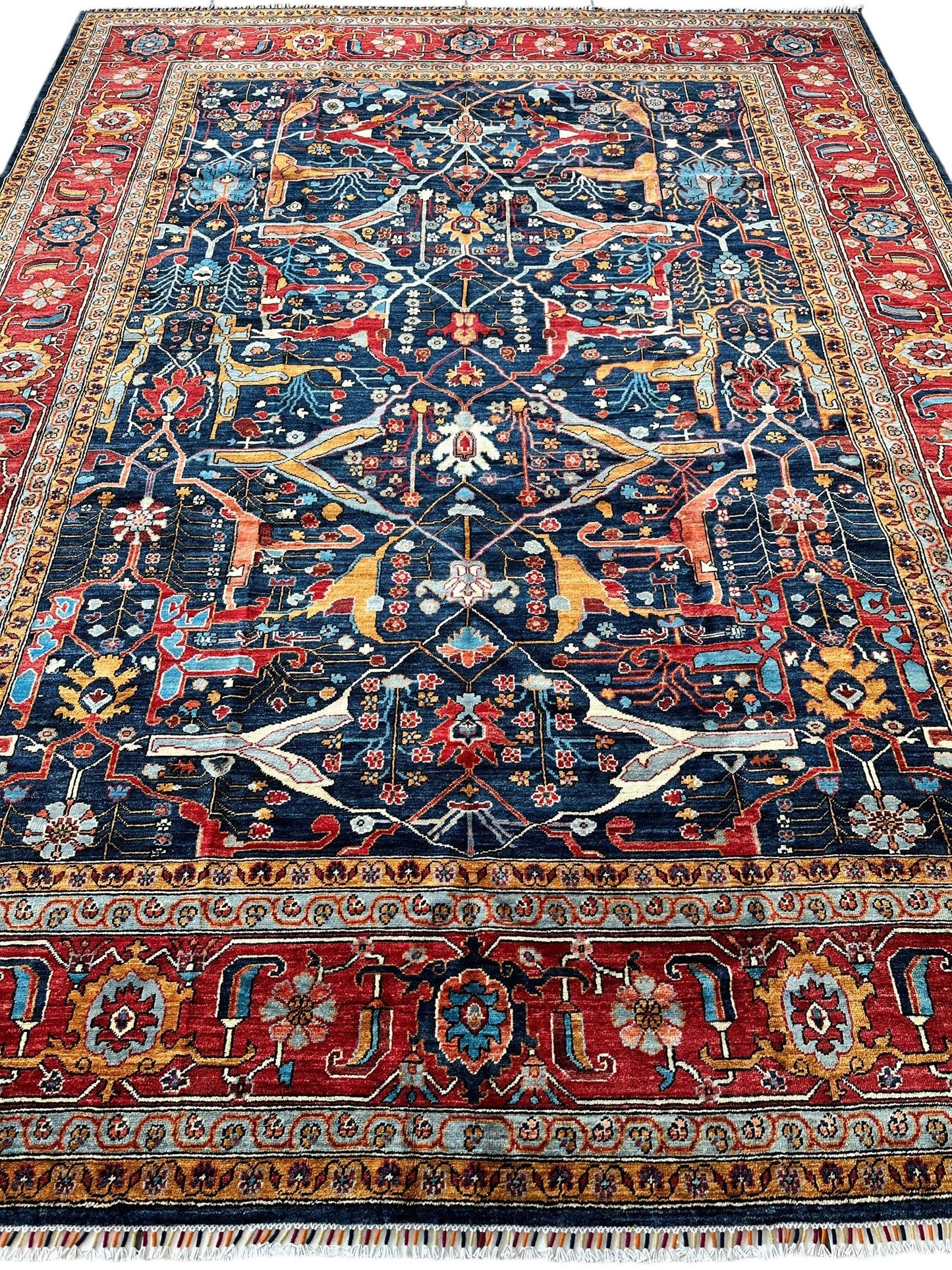 Hand-Knotted Afghani Bidjar Wool Rug – 9’x12’ – Intricate Geometric & Floral Motifs