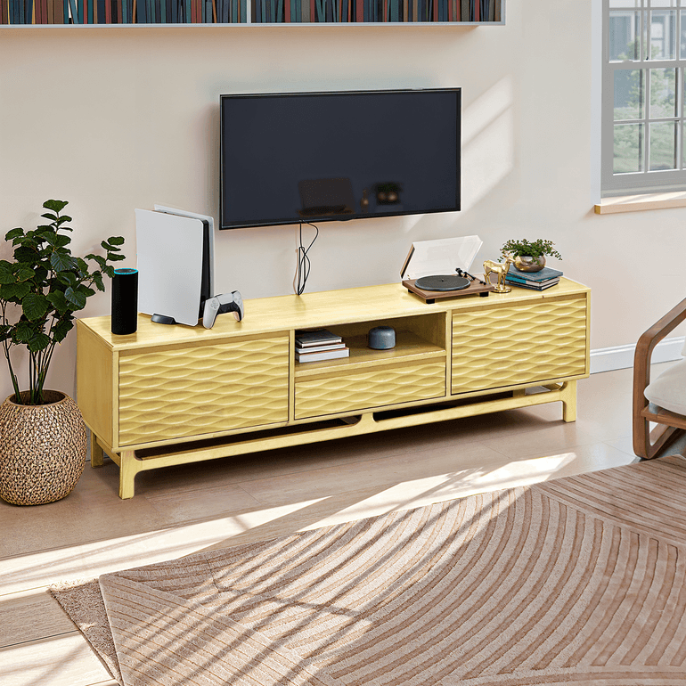 Acacia Elara Solid Wood TV Stand with Storage and Cable Management for TVs up to 80"