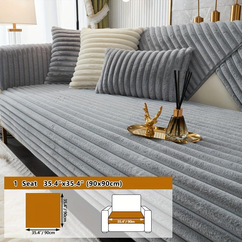 Luxurious Rabbit Fur Sofa Slipcover | Non-Slip Light Grey for dog use