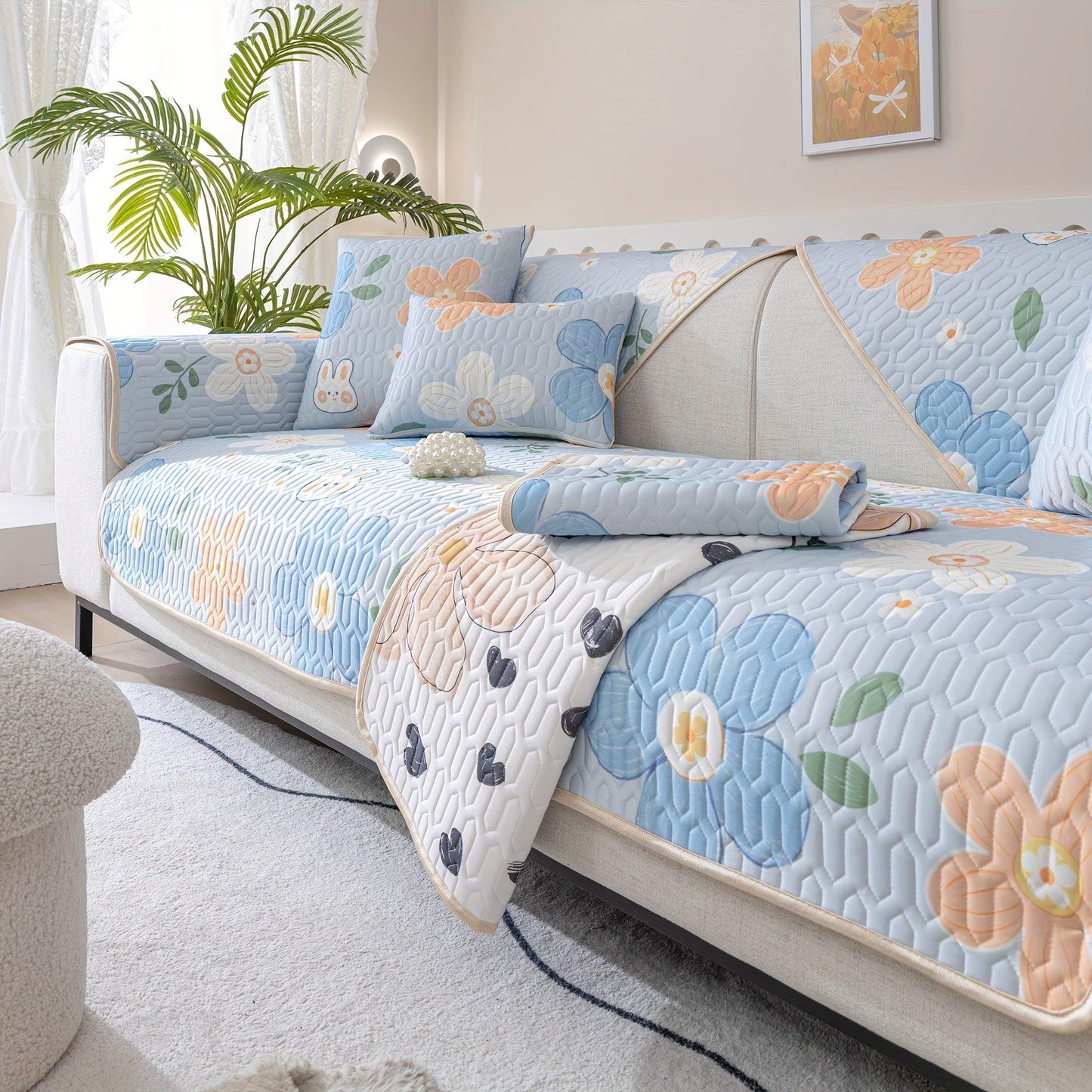 Boho Style Ice Silk Latex Sofa Cover Slipcover | Dog Hair Couch Cover