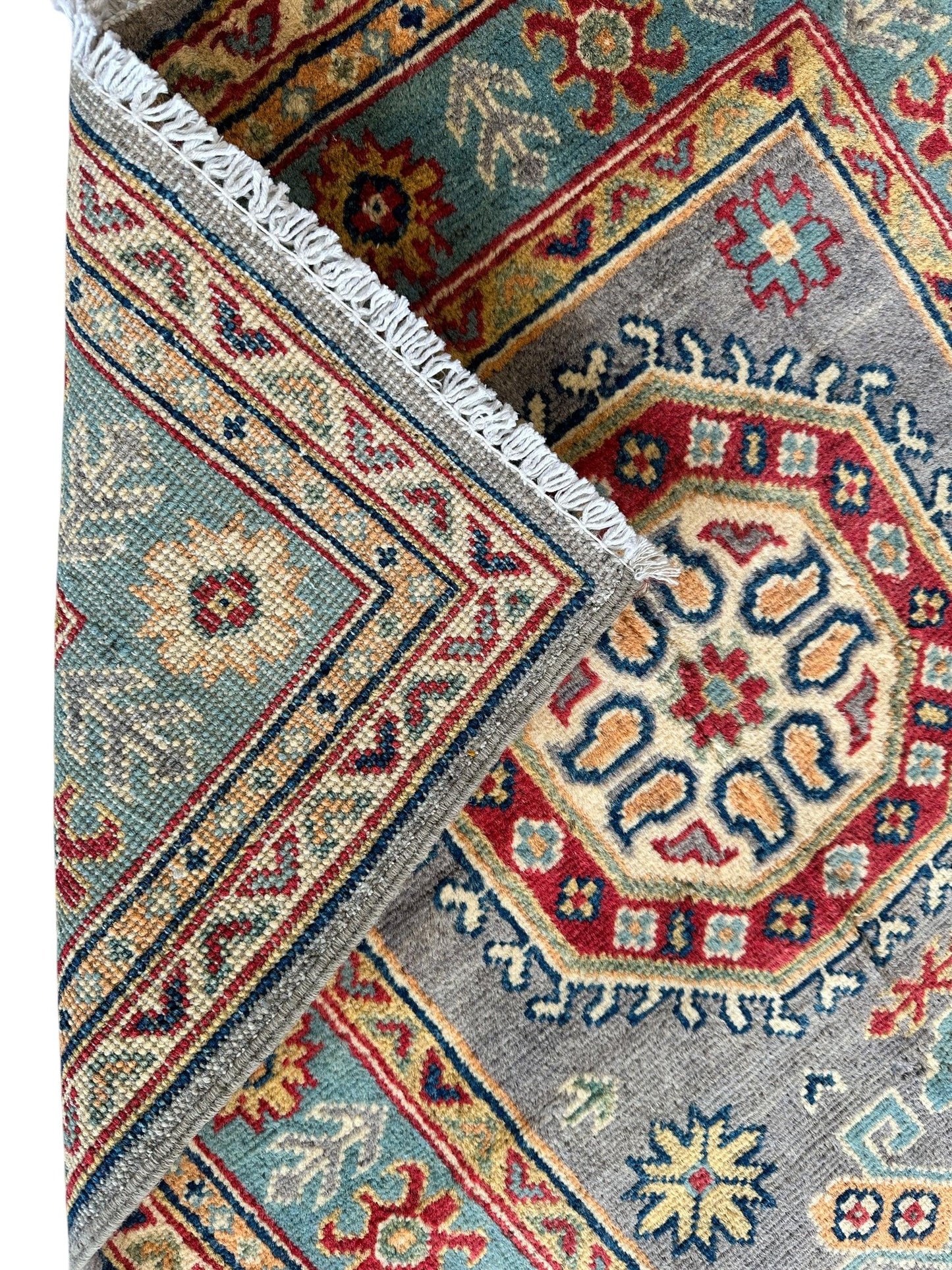 Hand-Knotted Afghan Kazak Wool Runner Rug – 2'7" x 12'3" – Traditional Geometric Design