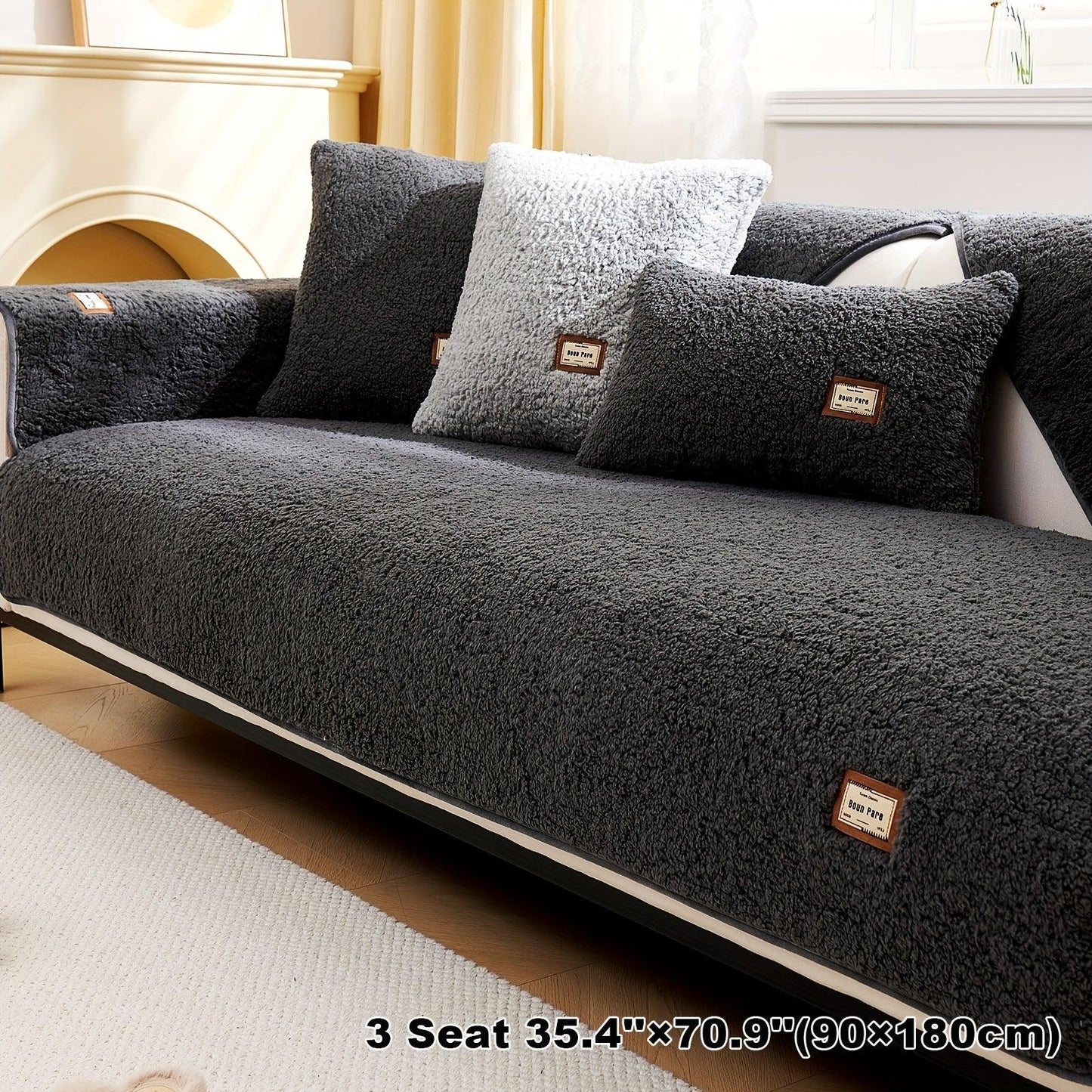 Durable 3 cushion couch cover | High-Quality Plush Sherpa Sofa Cover