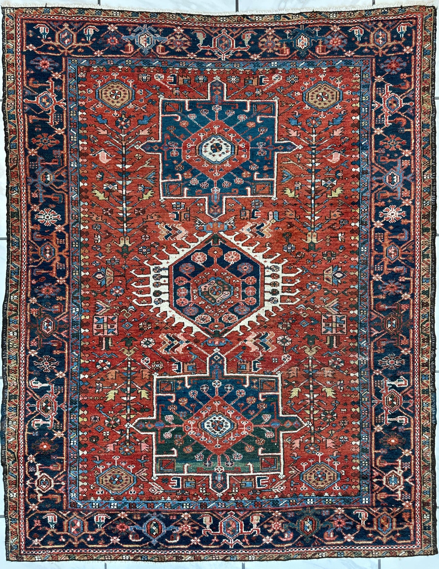 KARAJA Persian Antique Heriz Rug  4'9" x 6'