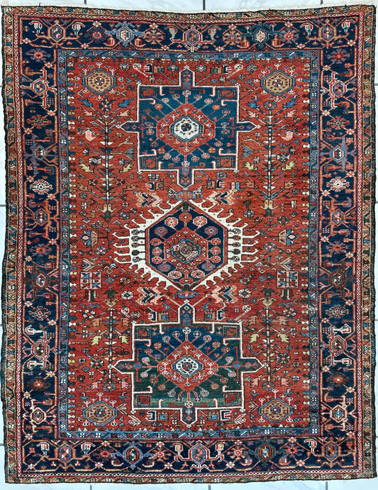 KARAJA Persian Antique Heriz Rug  4'9" x 6'