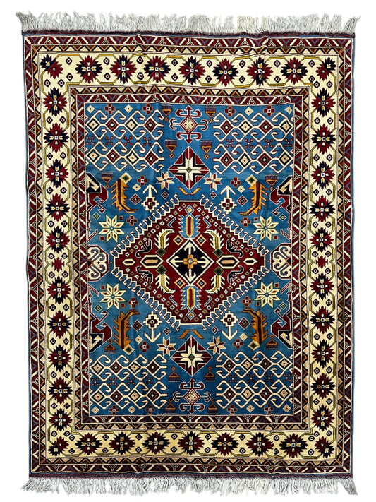 Hand-Knotted Afghani Kazak Wool Rug – 5’0″  x  6’10″