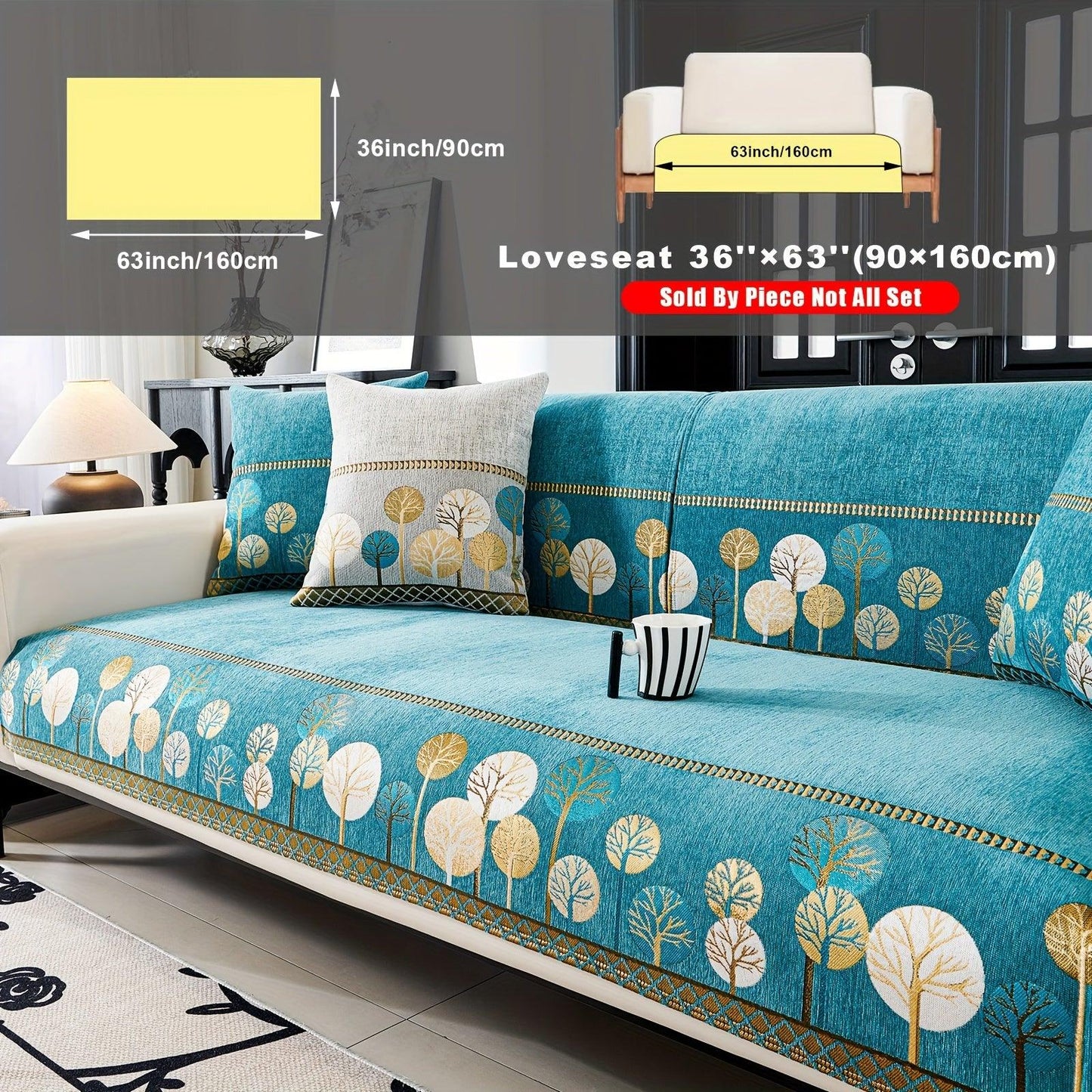 Pet Proof Couch Cover - Boho Chenille Sofa Cover with Tree Embroidery