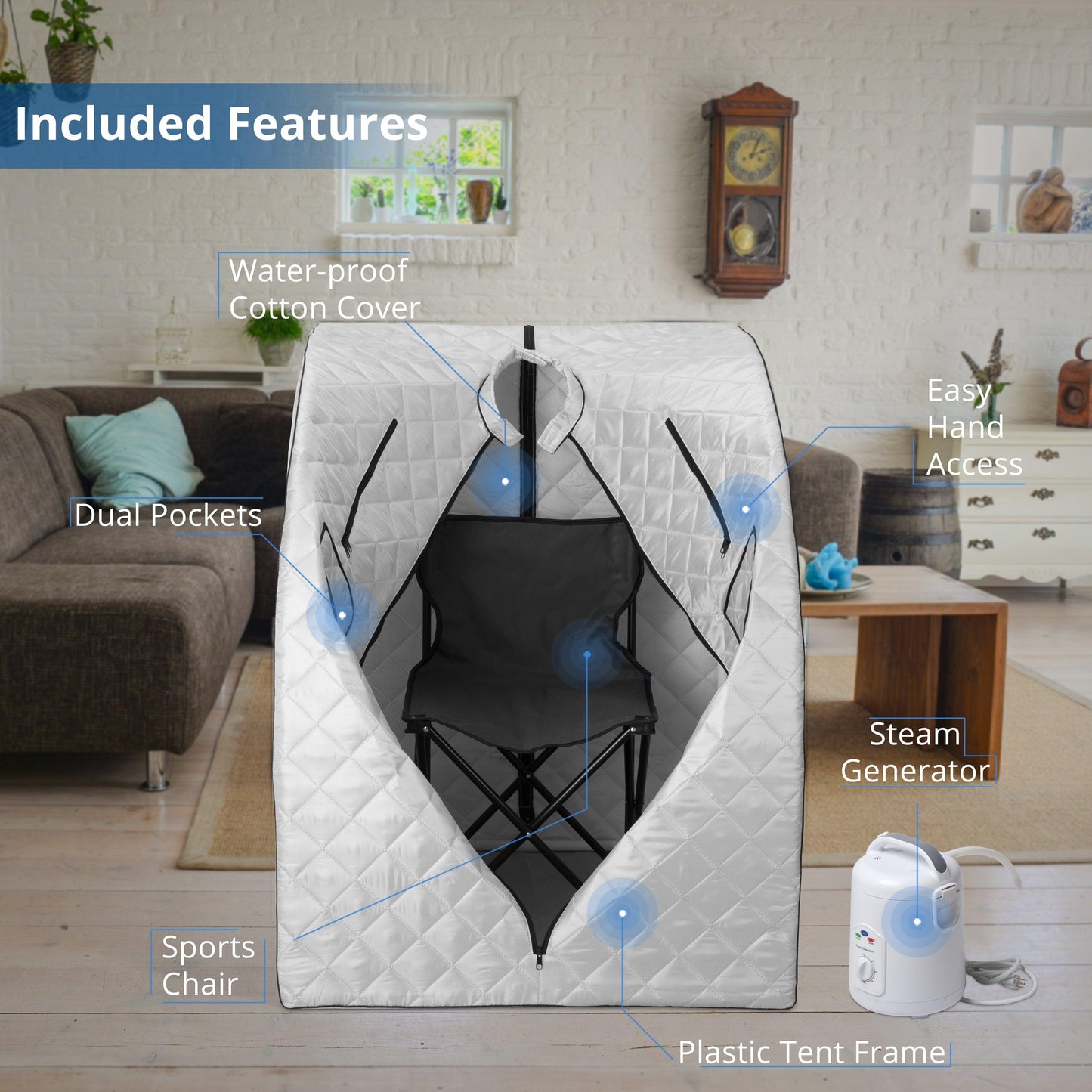 Oversized Portable Steam Sauna for Weight Loss, Detox & Relaxation at Home, Chair Included - Silver