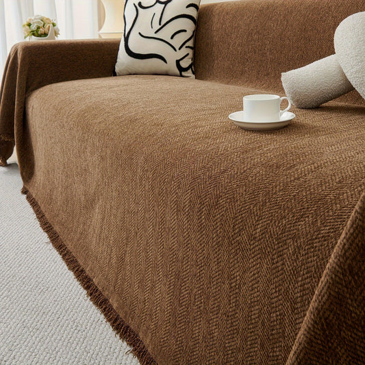 Update Sofa with Organic Couch Cover| Herringbone Chenille Tassels