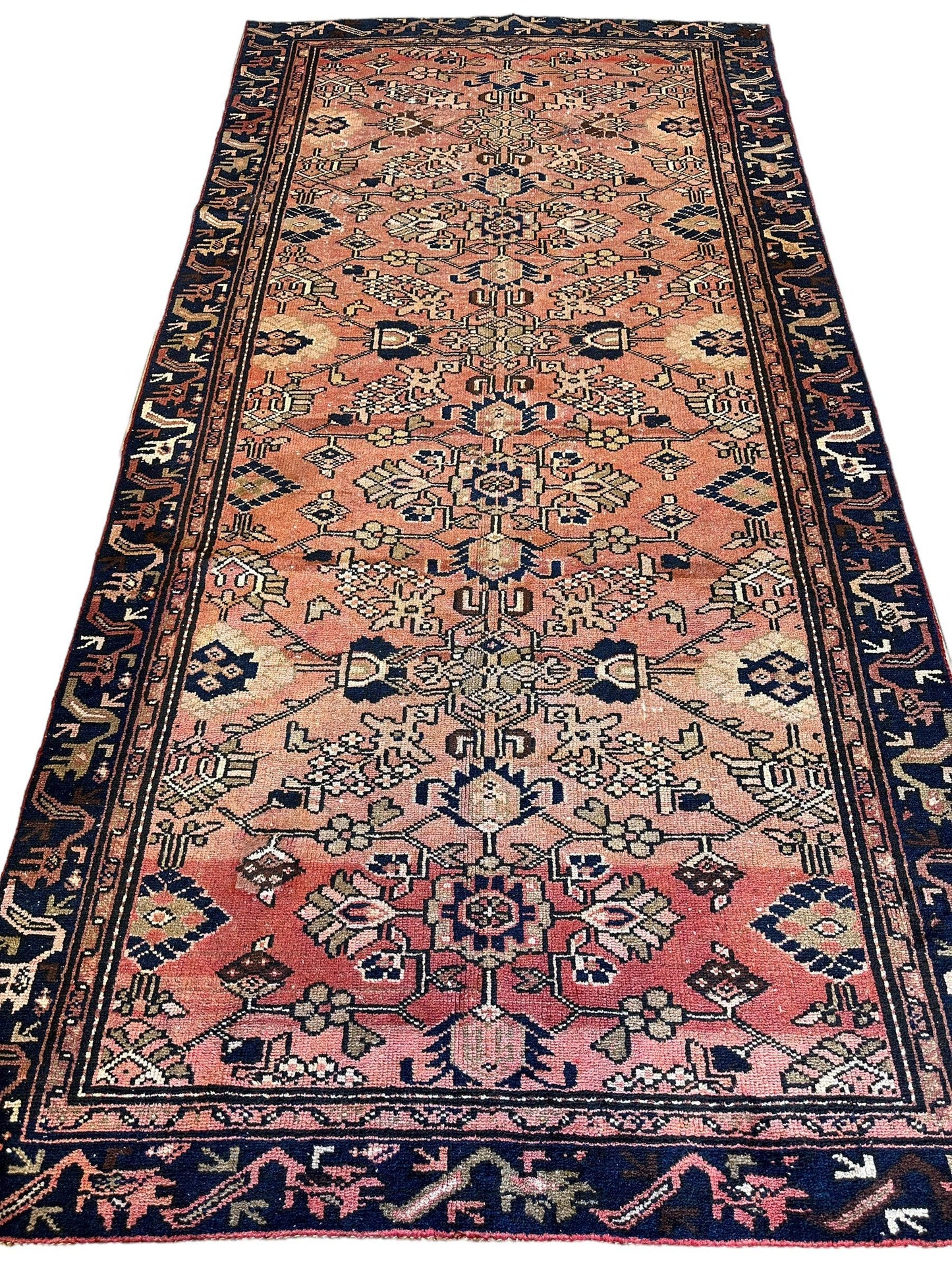 4' 4 x 9' 3 Hand Knotted Ultra Vintage Persian Wool Runner Rug