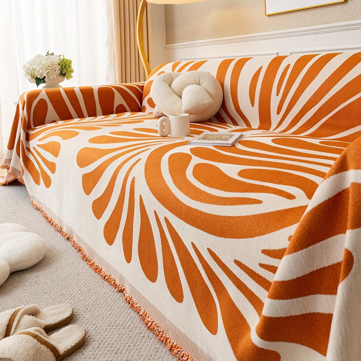 Versatile Chenille Sofa Cover - Pet-Friendly, Orange Dog Couch Cover
