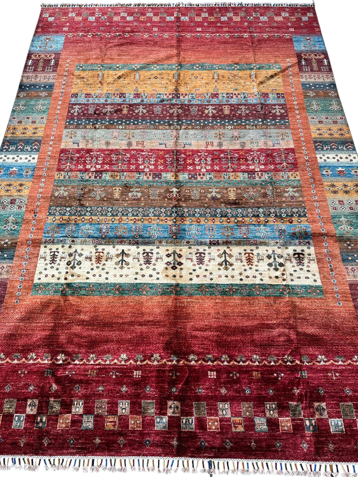 Afghani Khorjin Wool Rug – 7' x 9'10" – Vibrant Geometric & Tribal Patterns