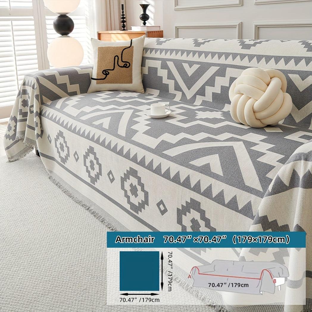 Boho-Chic All-Season Sofa Cover | Light Gray & Pet Proof Couch Cover