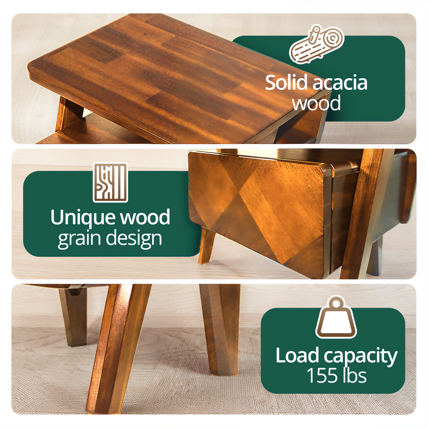 Rorns Rum Nightstand with Drawer for Stylish Bedroom Storage