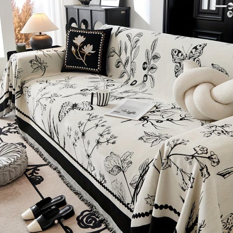 Soft & Cozy Chenille Reversible Sofa Cover - Black and White Couch