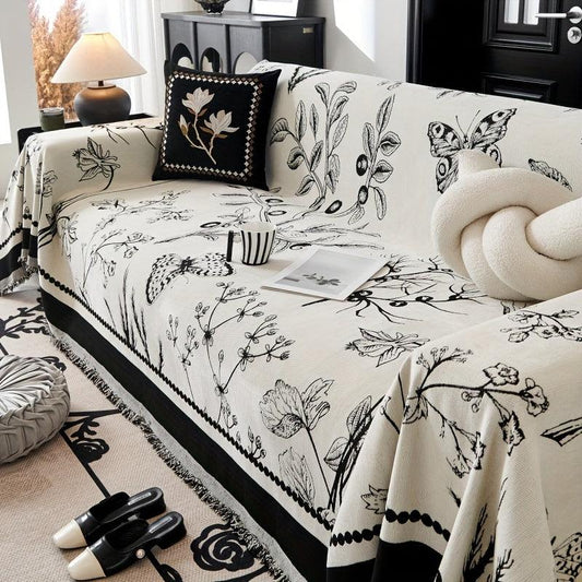 Soft & Cozy Chenille Reversible Sofa Cover - Black and White Couch