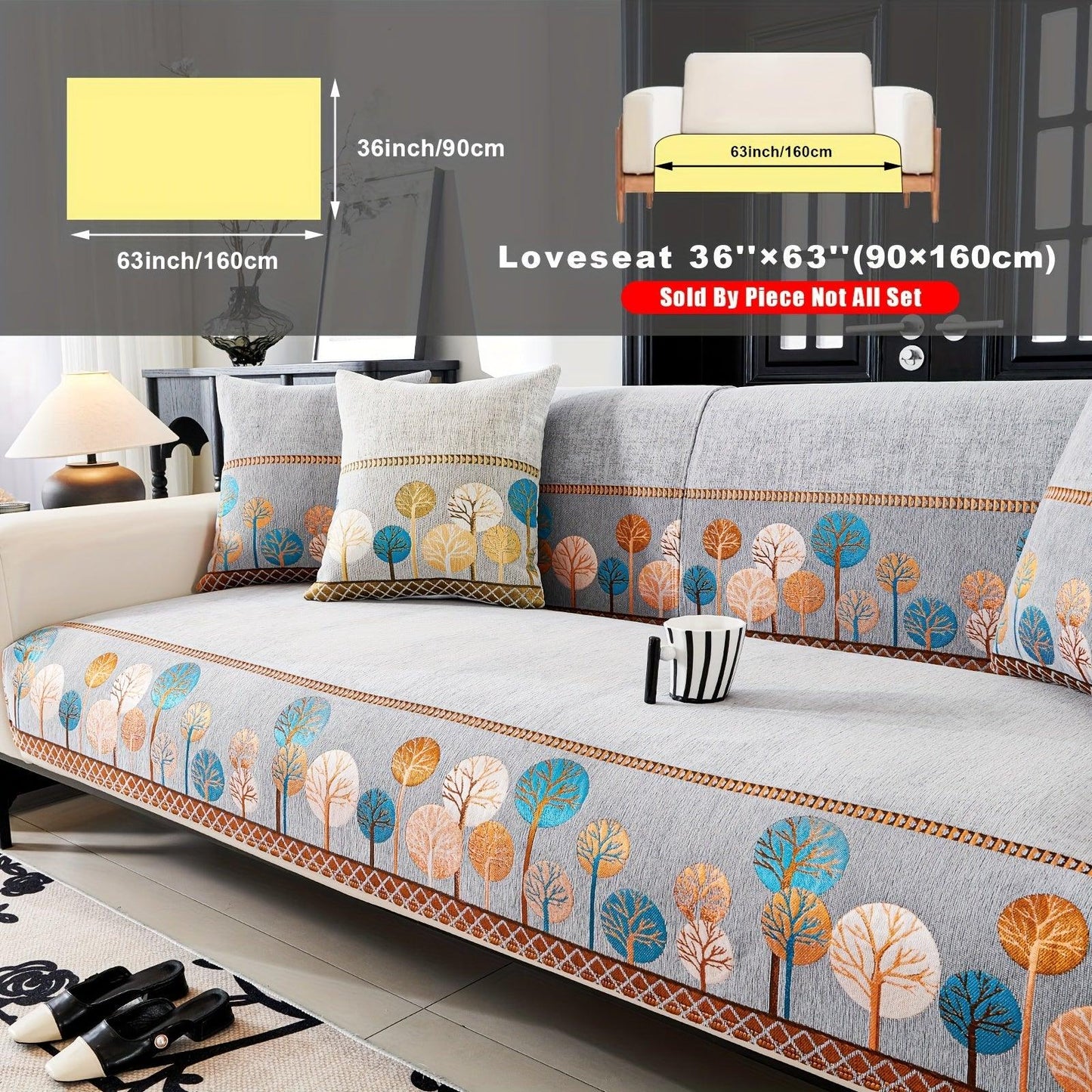 Pet Proof Couch Cover - Boho Chenille Sofa Cover with Tree Embroidery