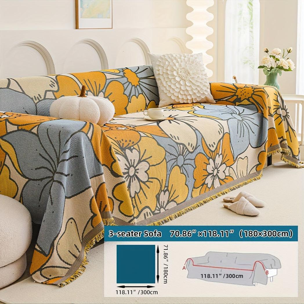 Boho Chic Double-sided Chenille Sofa Cover with Tassels - All-Season