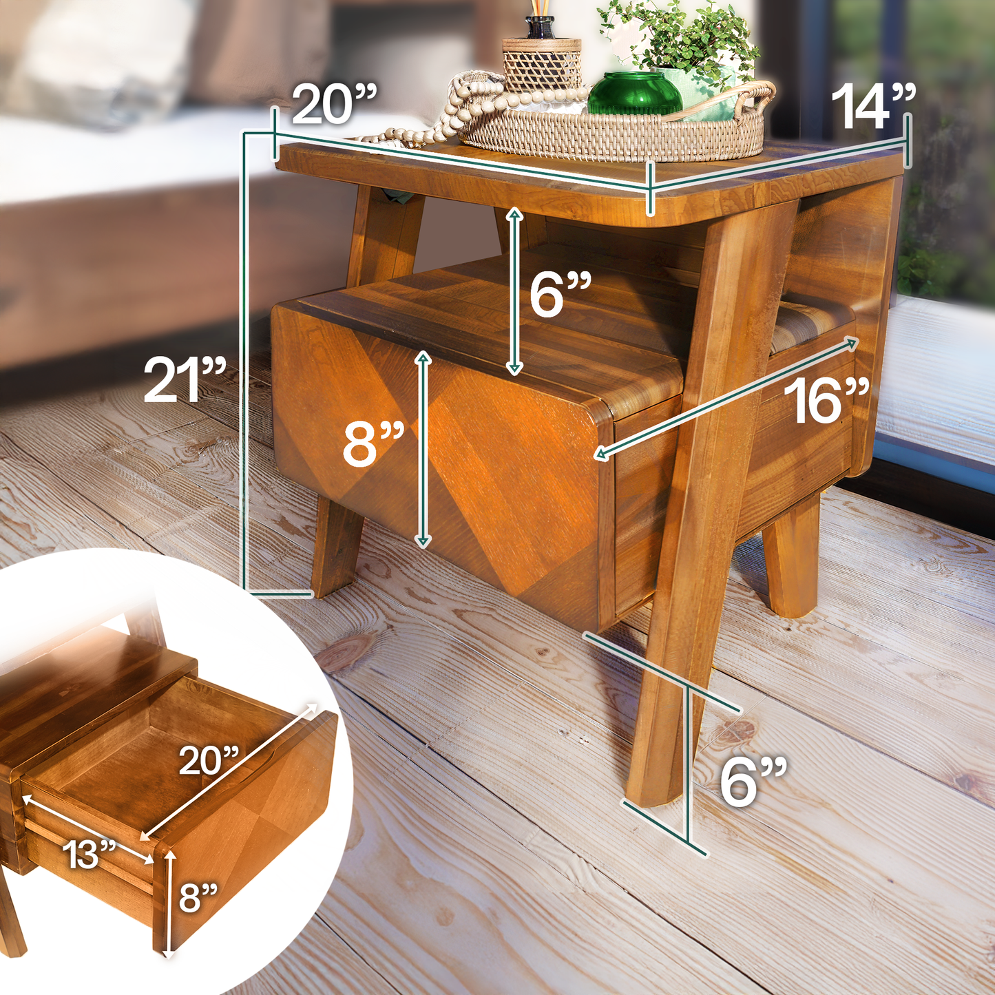 Rorns Rum Nightstand with Drawer for Stylish Bedroom Storage