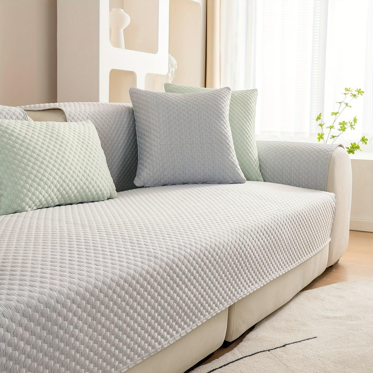 Breathable Ice Silk Light Gray Couch Cover - Cooling & Anti-Scratch