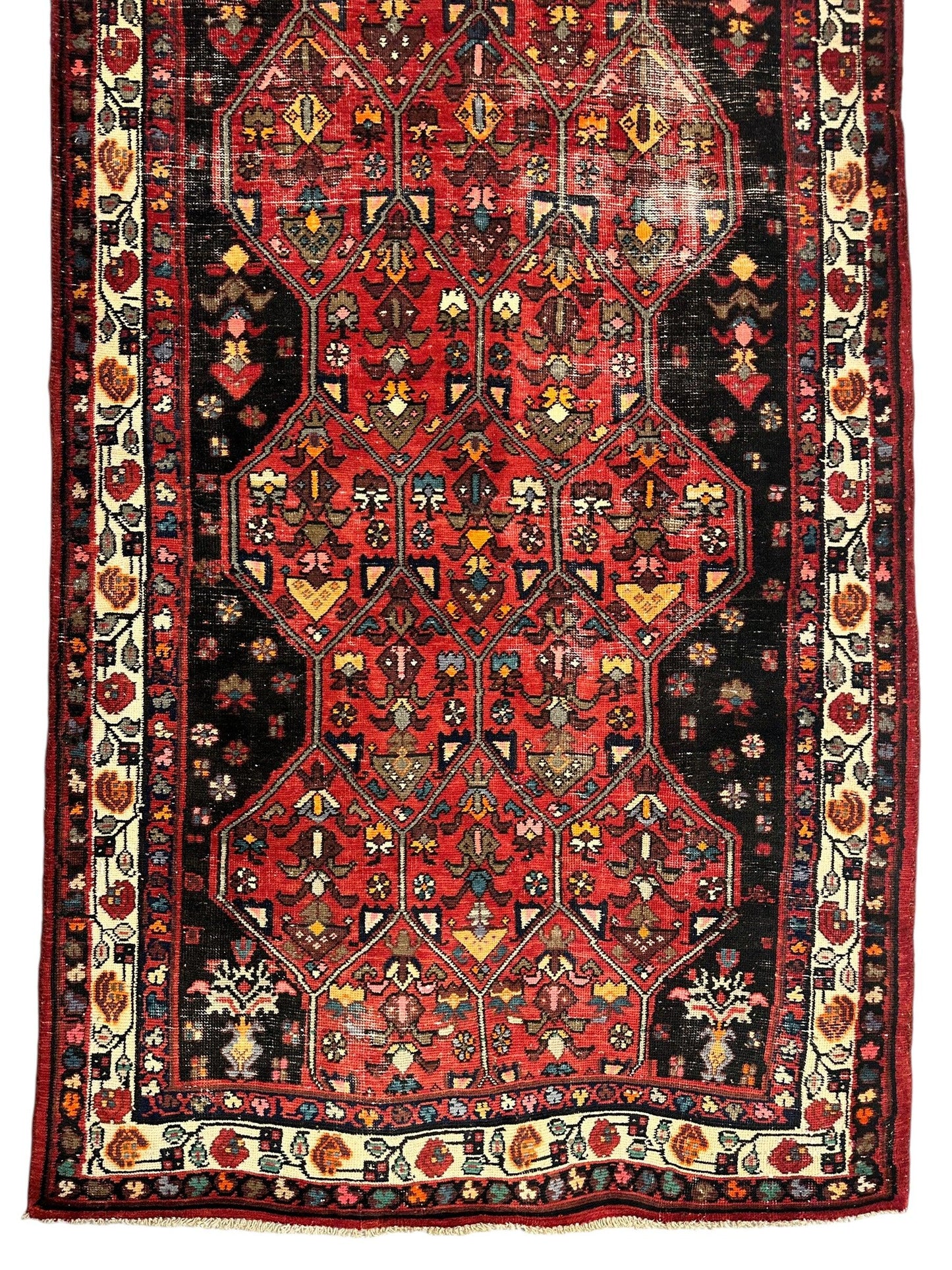 Vintage Persian Hosseinabad Runner Rug - 4’2” x 10’5” - Handwoven Wool, Circa 1950s