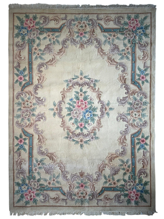 Hand-Tufted Chinese Aubusson Wool Rug – 7'10" x 11' – Luxurious Traditional Design
