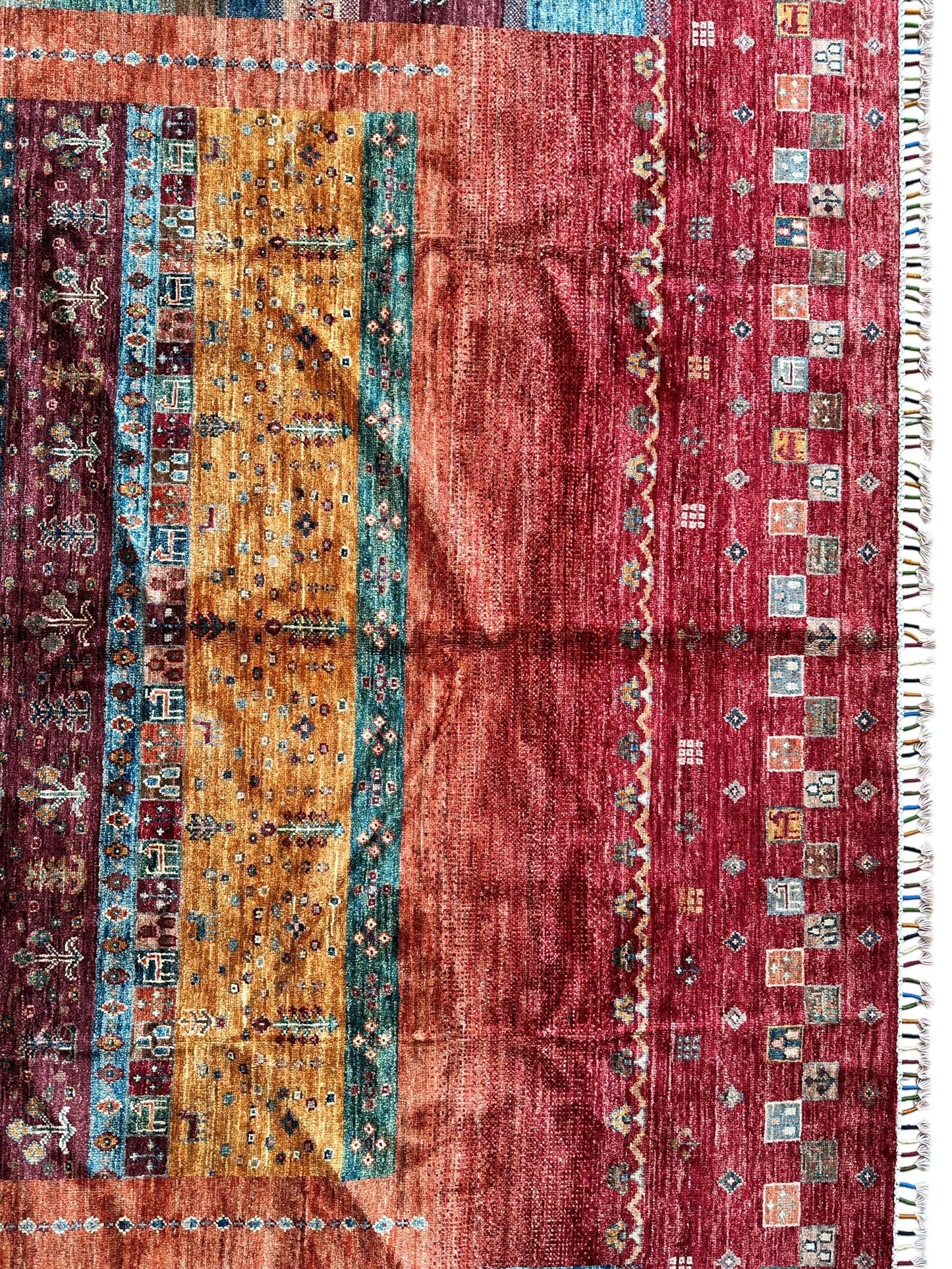 Afghani Khorjin Wool Rug – 7' x 9'10" – Vibrant Geometric & Tribal Patterns