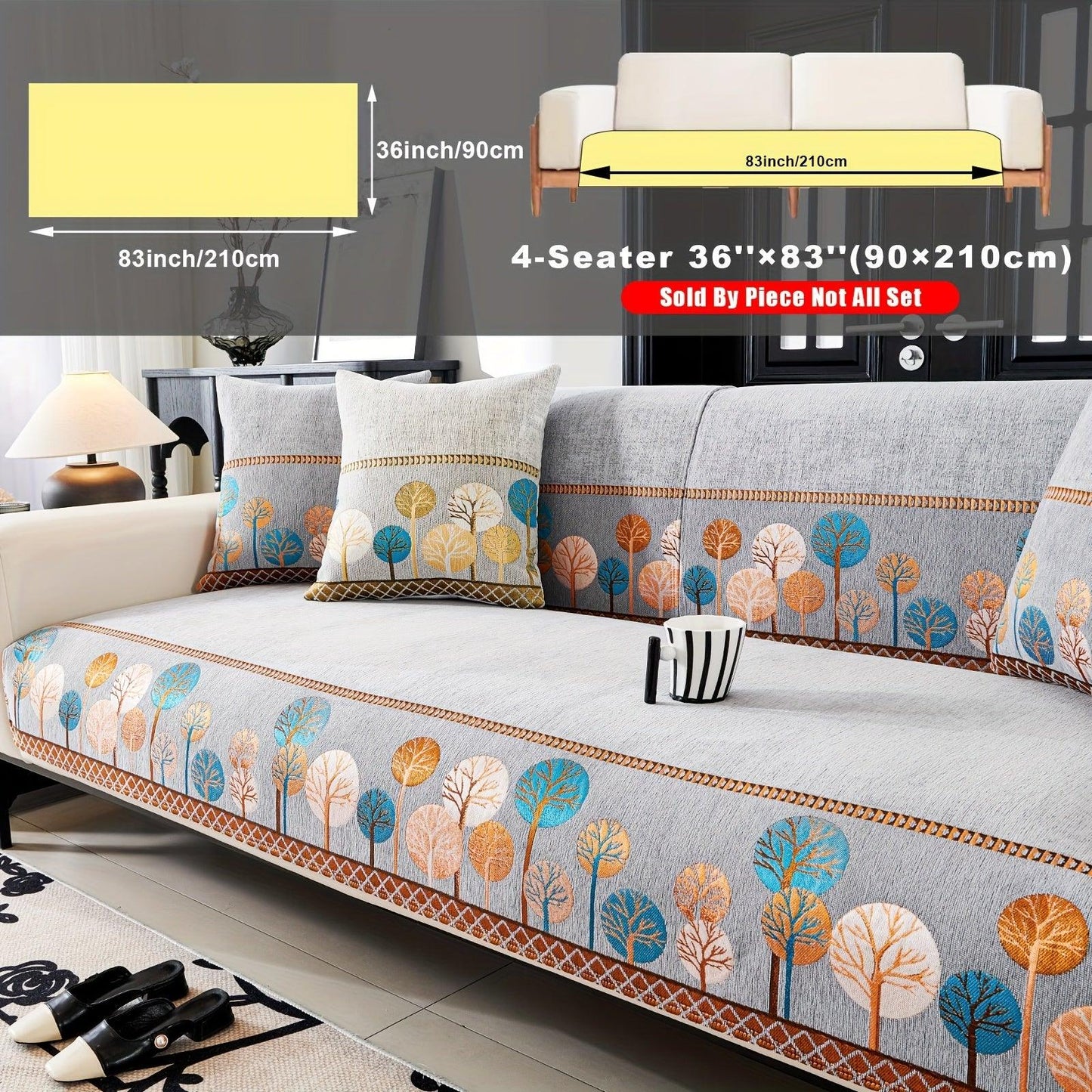 Pet Proof Couch Cover - Boho Chenille Sofa Cover with Tree Embroidery