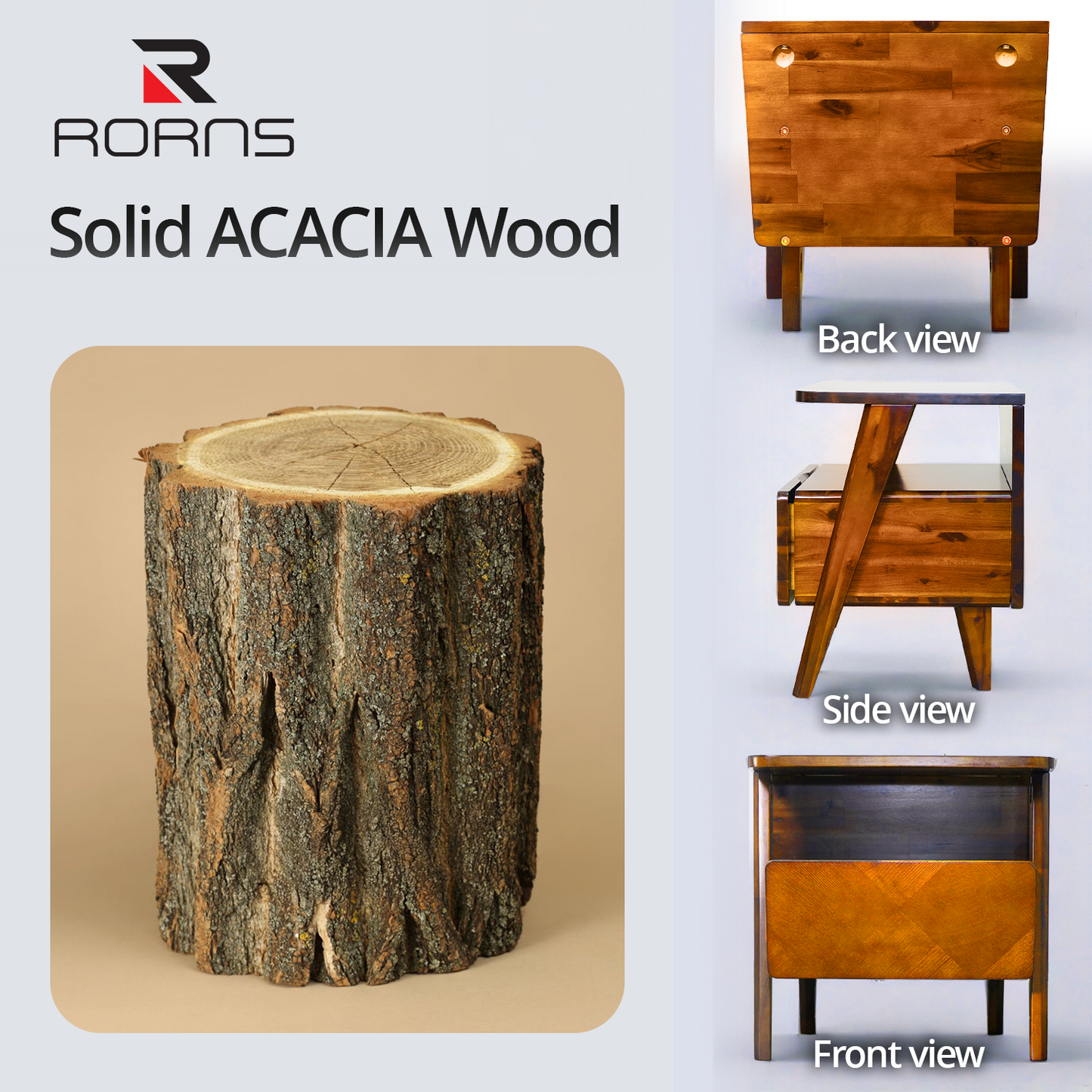 Rorns Rum Nightstand with Drawer for Stylish Bedroom Storage