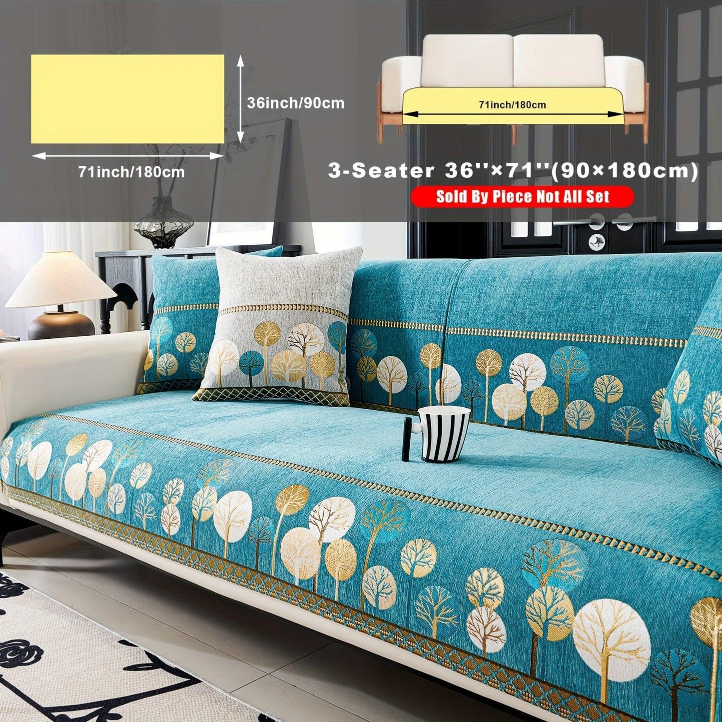 Pet Proof Couch Cover - Boho Chenille Sofa Cover with Tree Embroidery