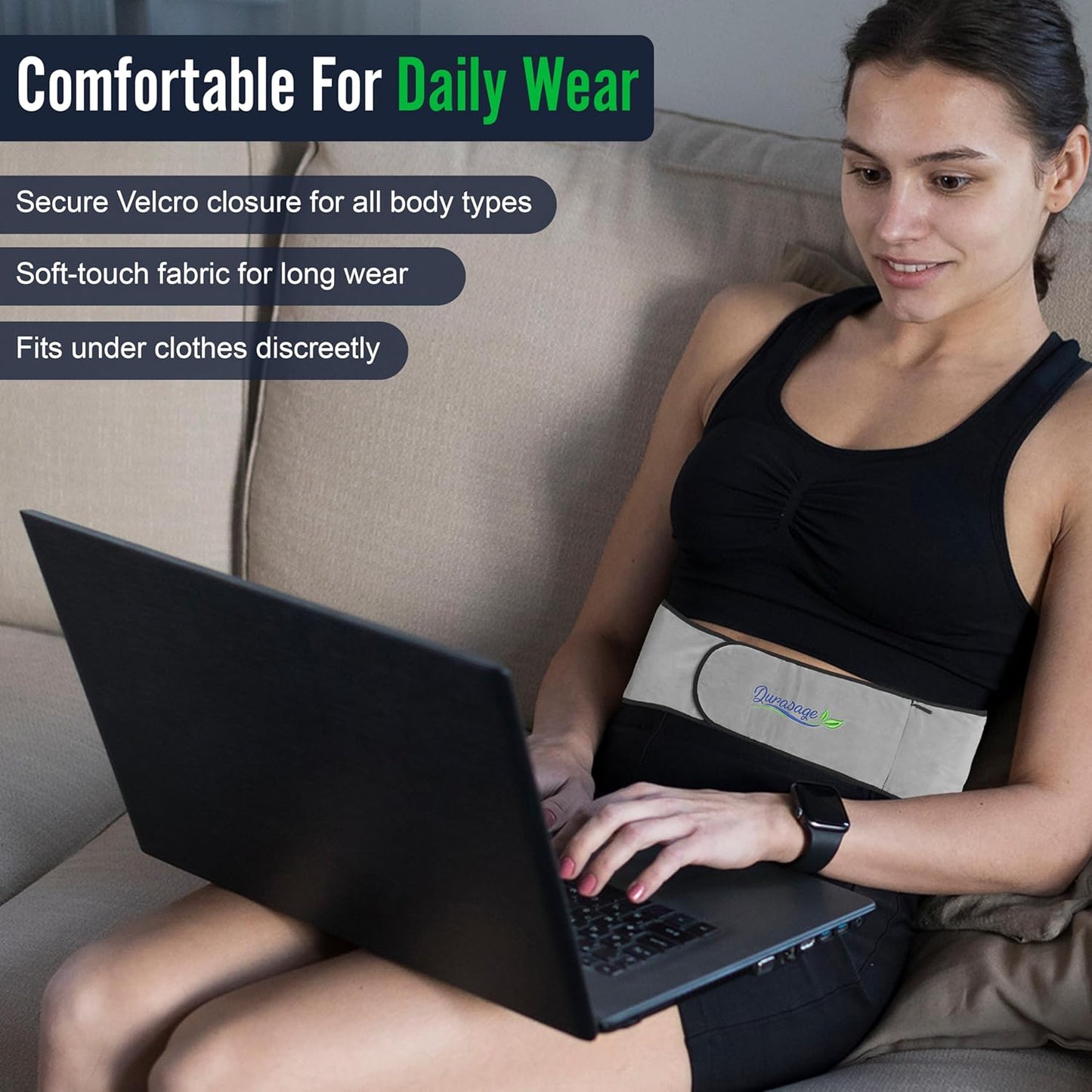 Durasage Cordless Heating Pad for Back Pain Relief – Portable Infrared Waist Belt with 3 Adjustable Heat Settings, USB Rechargeable, Wearable Wrap for Lower Back - Comfort & Lightweight