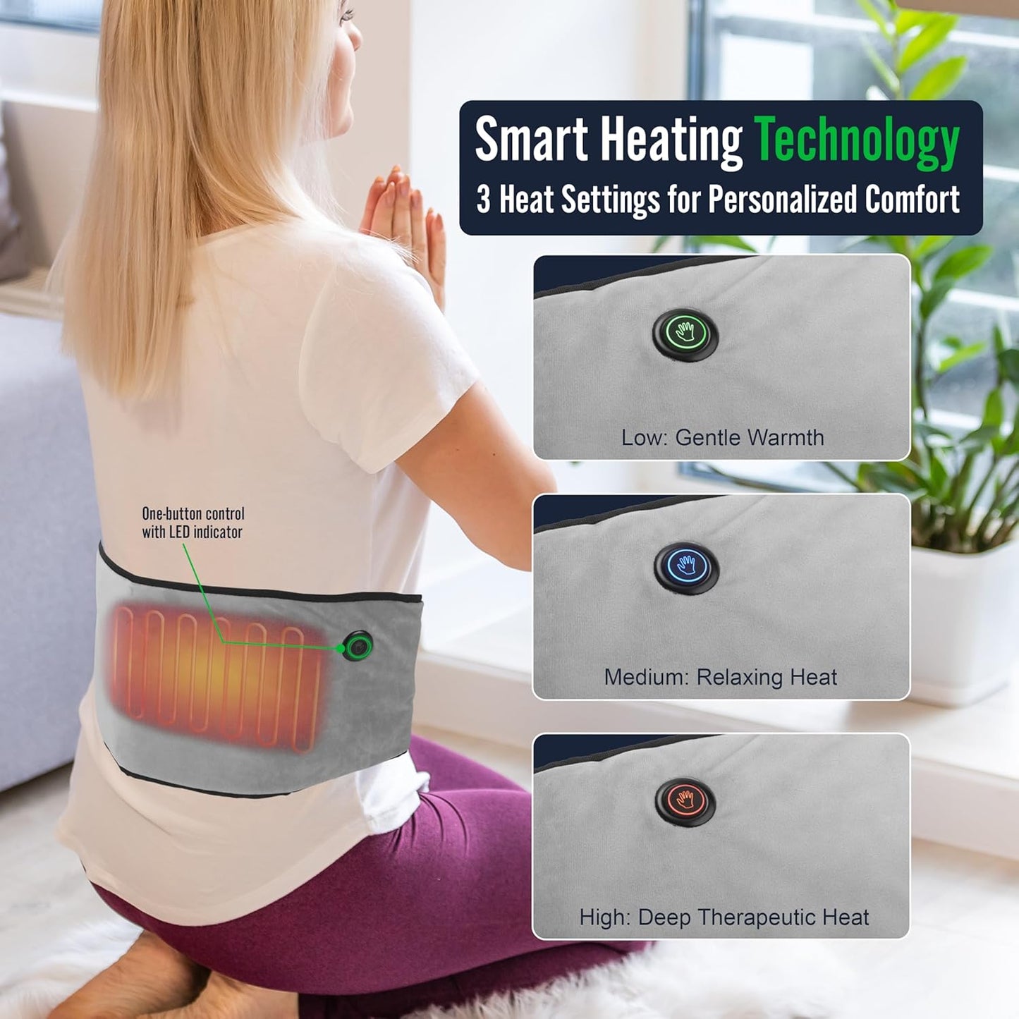 Durasage Cordless Heating Pad for Back Pain Relief – Portable Infrared Waist Belt with 3 Adjustable Heat Settings, USB Rechargeable, Wearable Wrap for Lower Back - Comfort & Lightweight