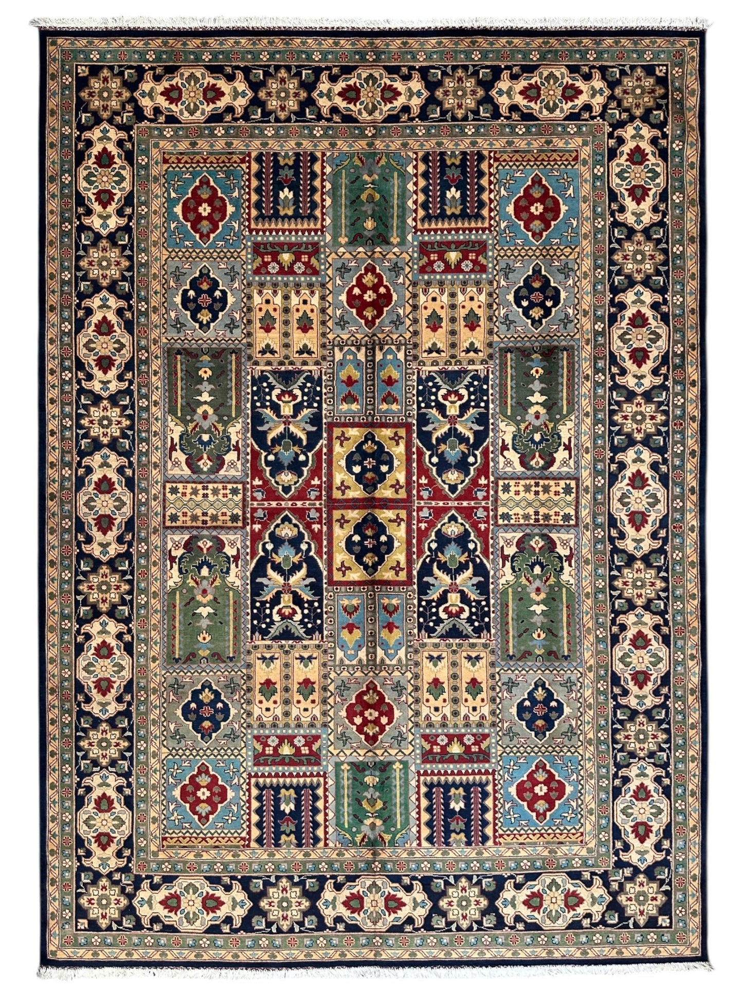 Hand-Knotted Afghani Bakhtiari Garden Rug | 6'9" x 9'10" Wool Area Rug