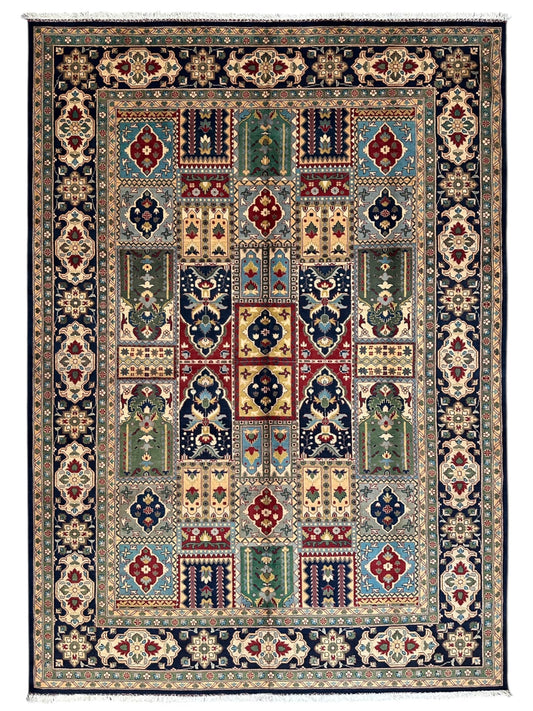 Hand-Knotted Afghani Bakhtiari Garden Rug | 6'9" x 9'10" Wool Area Rug