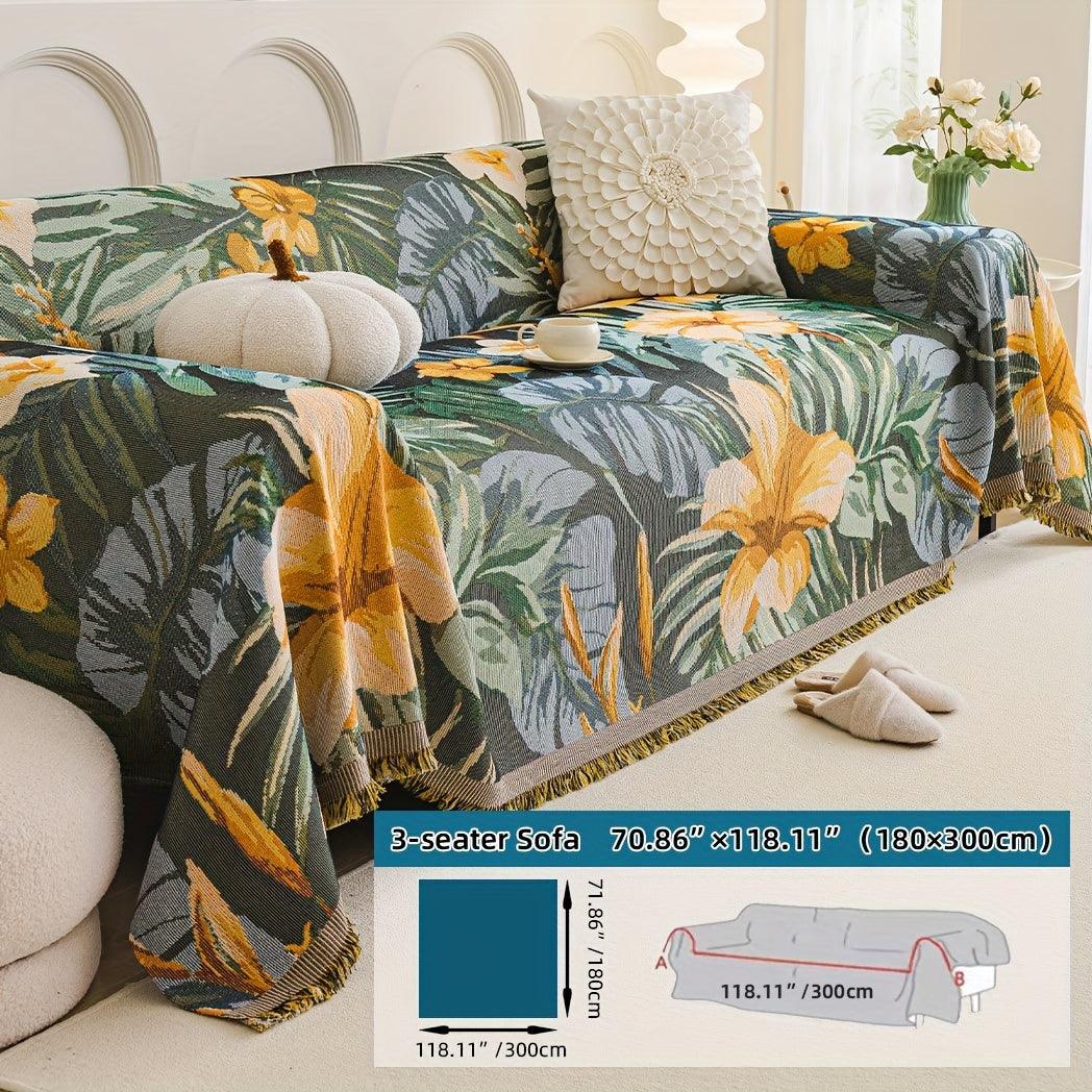 Boho Chic Double-sided Chenille Sofa Cover with Tassels - All-Season