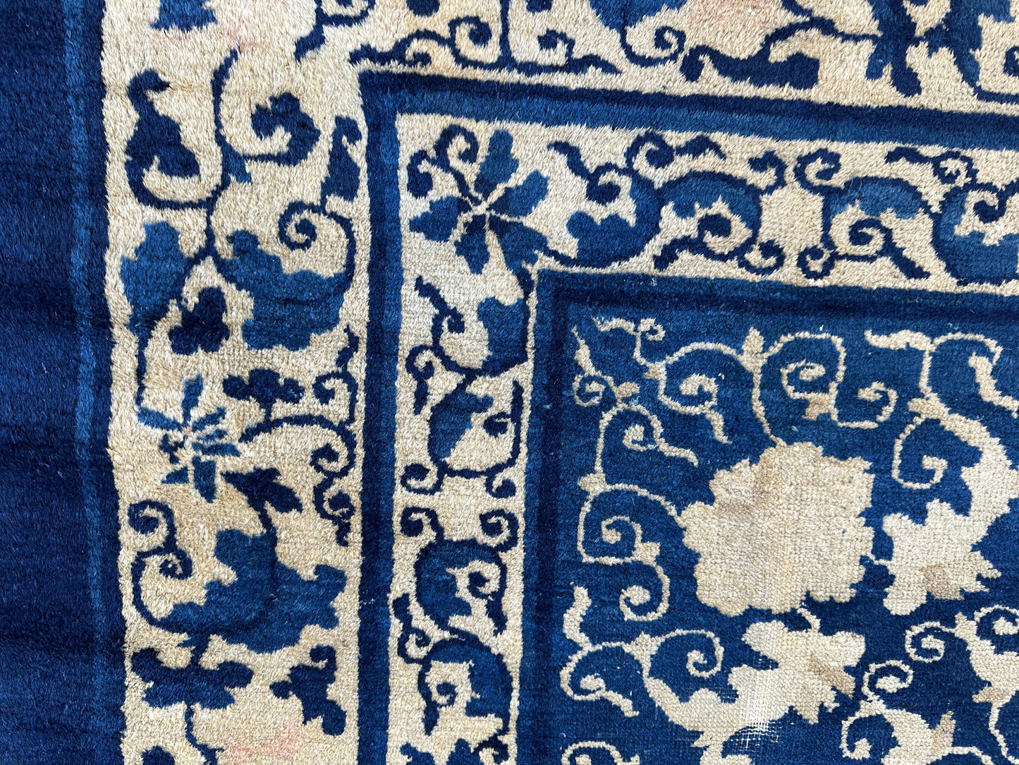 Hand-Knotted Antique Chinese Peking Wool Rug – 9’ x 11’5” – Distressed Blue, 19th Century