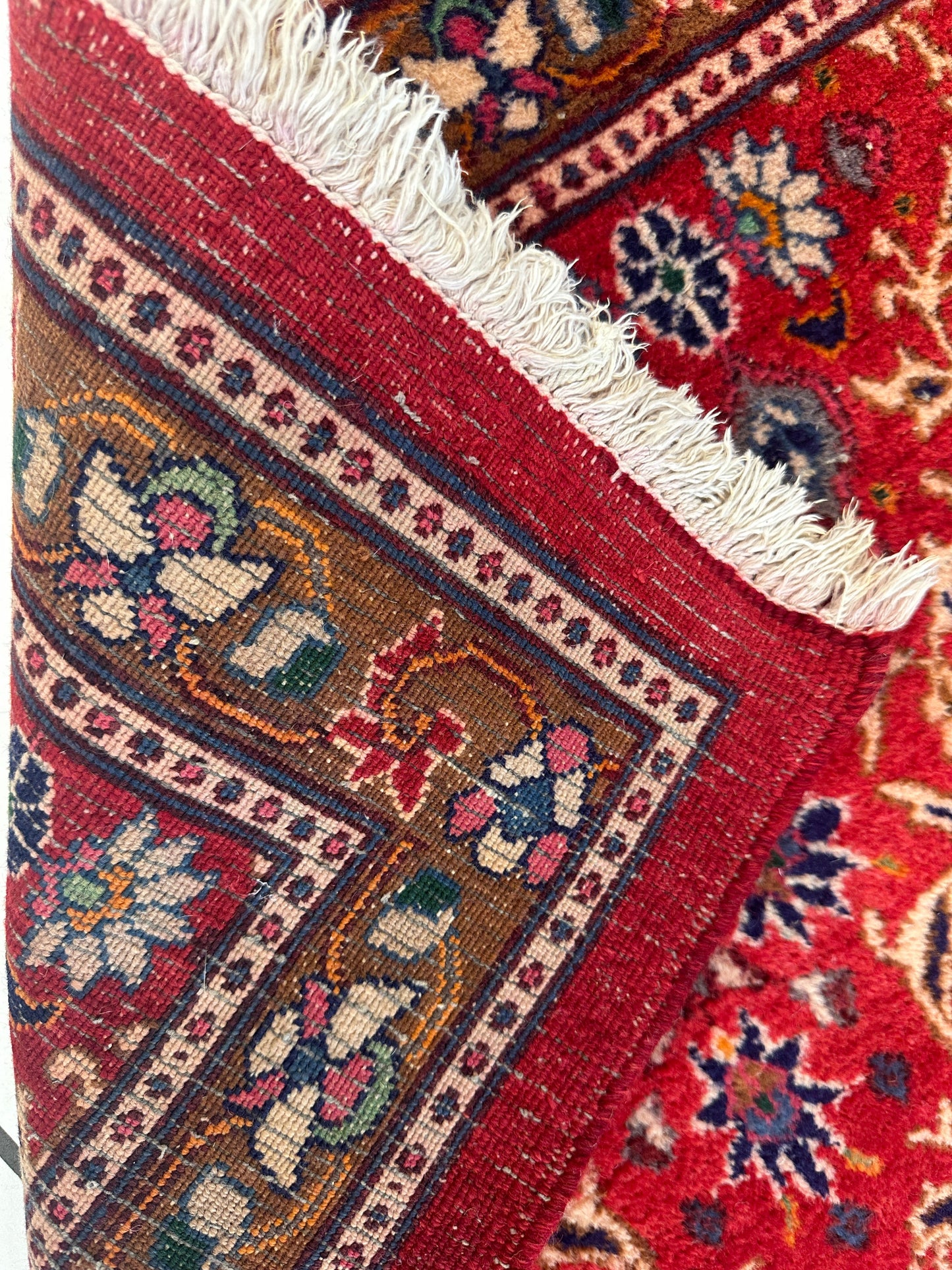 Vintage Mashhad Wool Runner – 3’3” x 8’4” – 1970s, Rich Red with Blue & Beige Accents