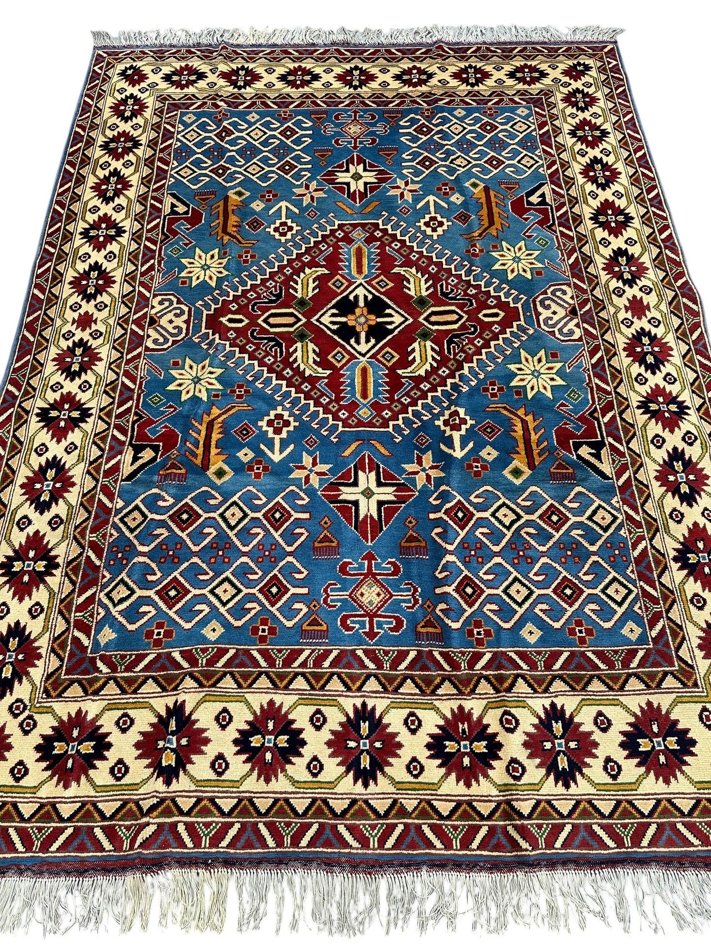 Hand-Knotted Afghani Kazak Wool Rug – 5’0″  x  6’10″
