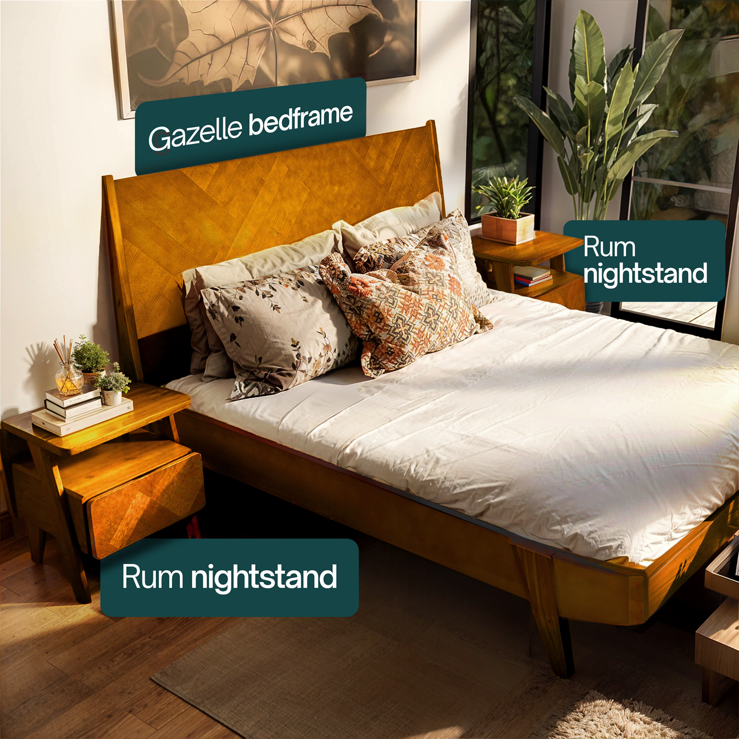 Rorns Rum Nightstand with Drawer for Stylish Bedroom Storage