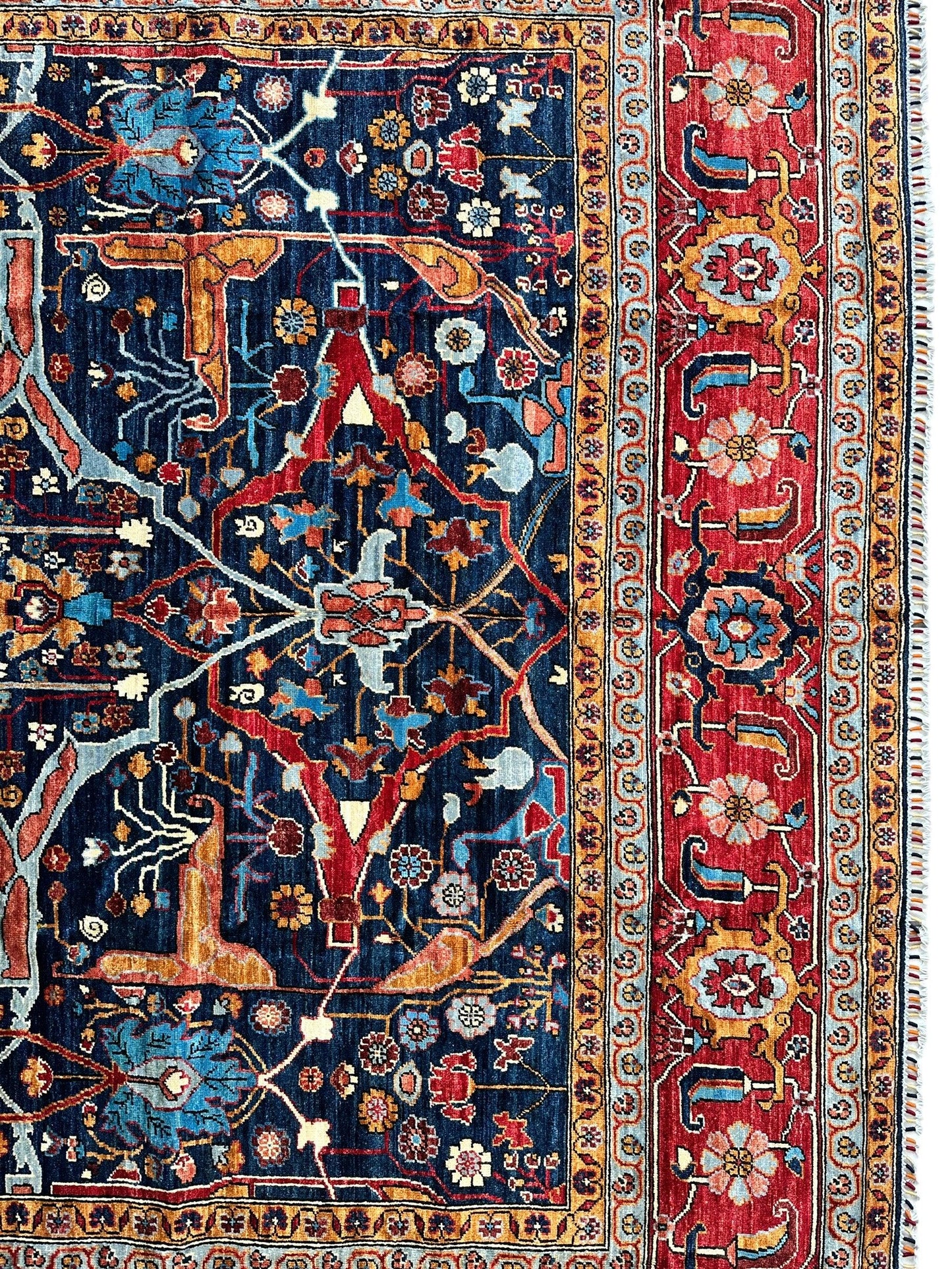 Hand-Knotted Afghani Bidjar Wool Rug – 9’x12’ – Intricate Geometric & Floral Motifs