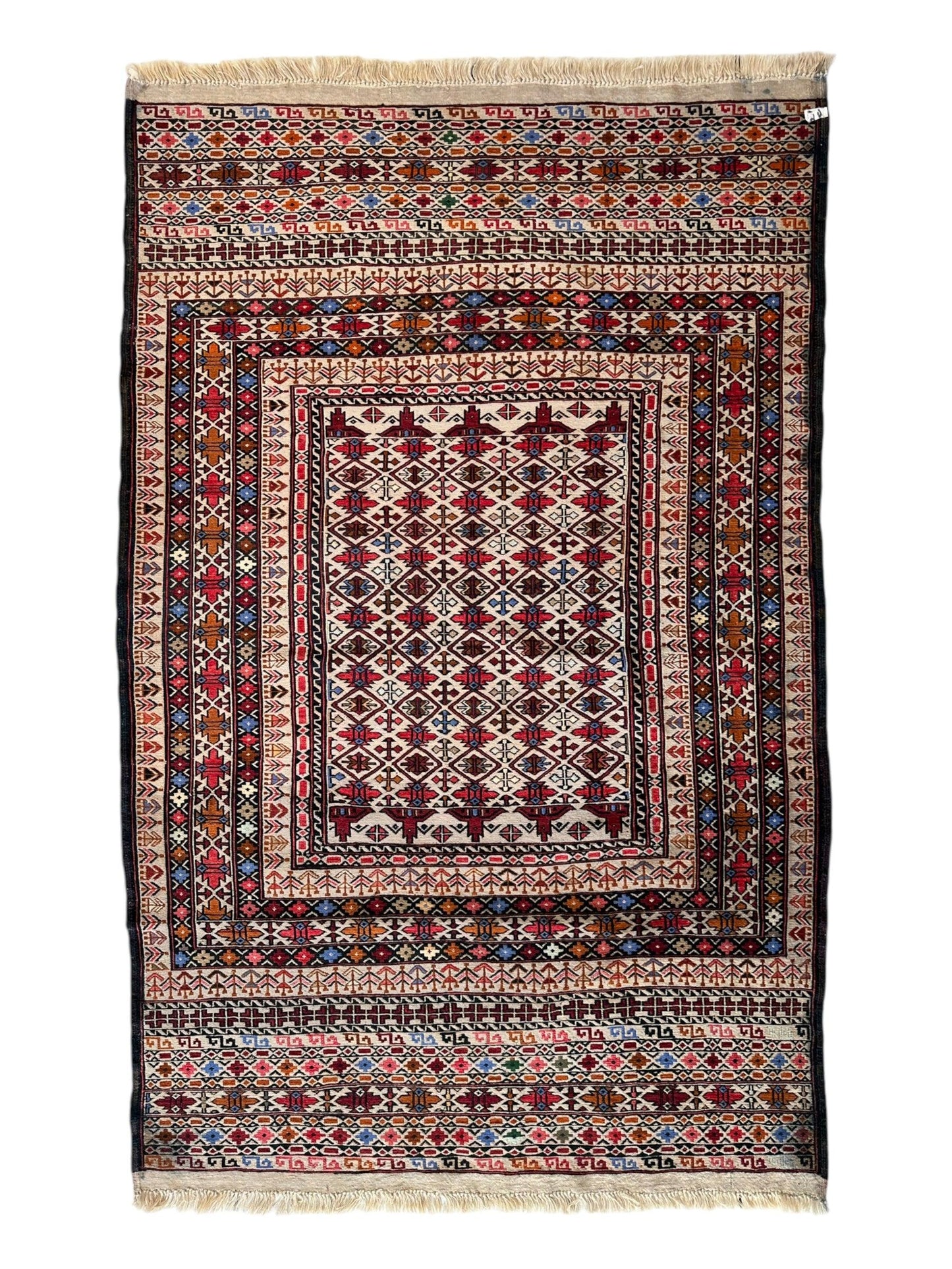 Hand-Woven Afghani Maliki Soumak Wool Kilim Rug - 4'2" x 6'6"