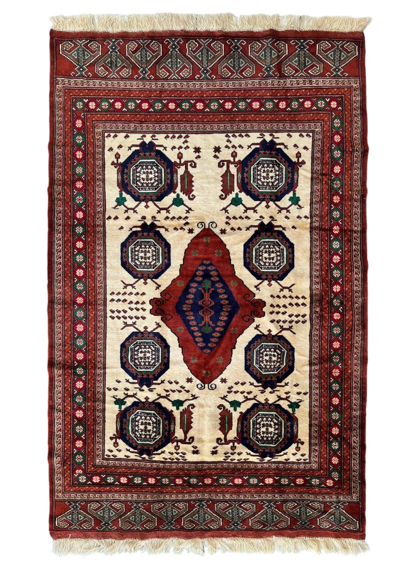 Hand-Knotted Afghani Kazak Wool Rug - 4'8" x 7'2"