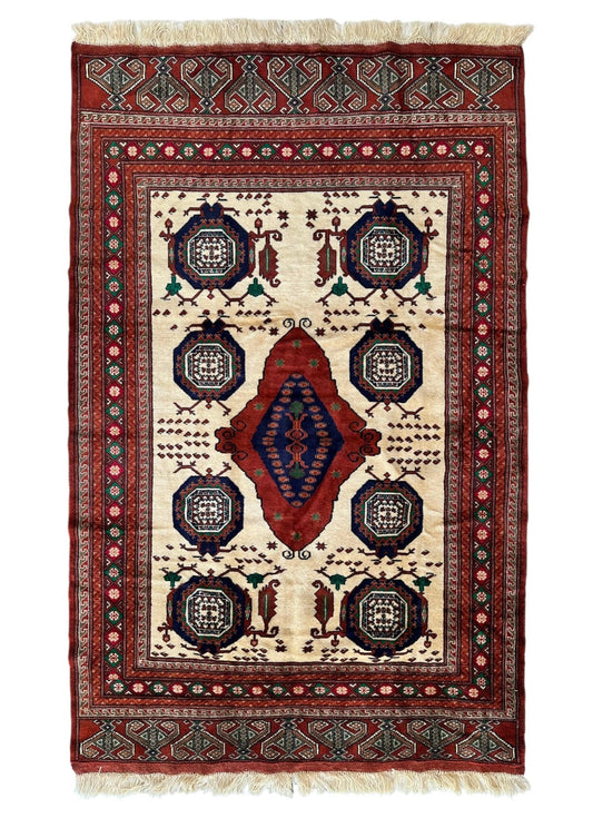 Hand-Knotted Afghani Kazak Wool Rug - 4'8" x 7'2"