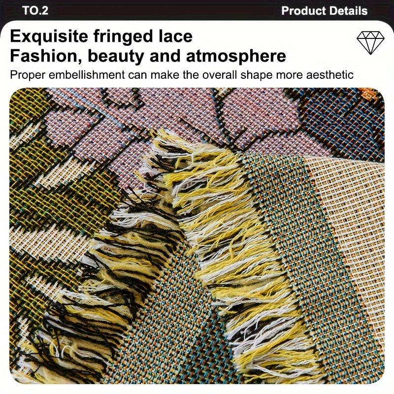 Linen Sofa Cover | Floral Tassel Throw, Pet-Friendly & Non-Slip