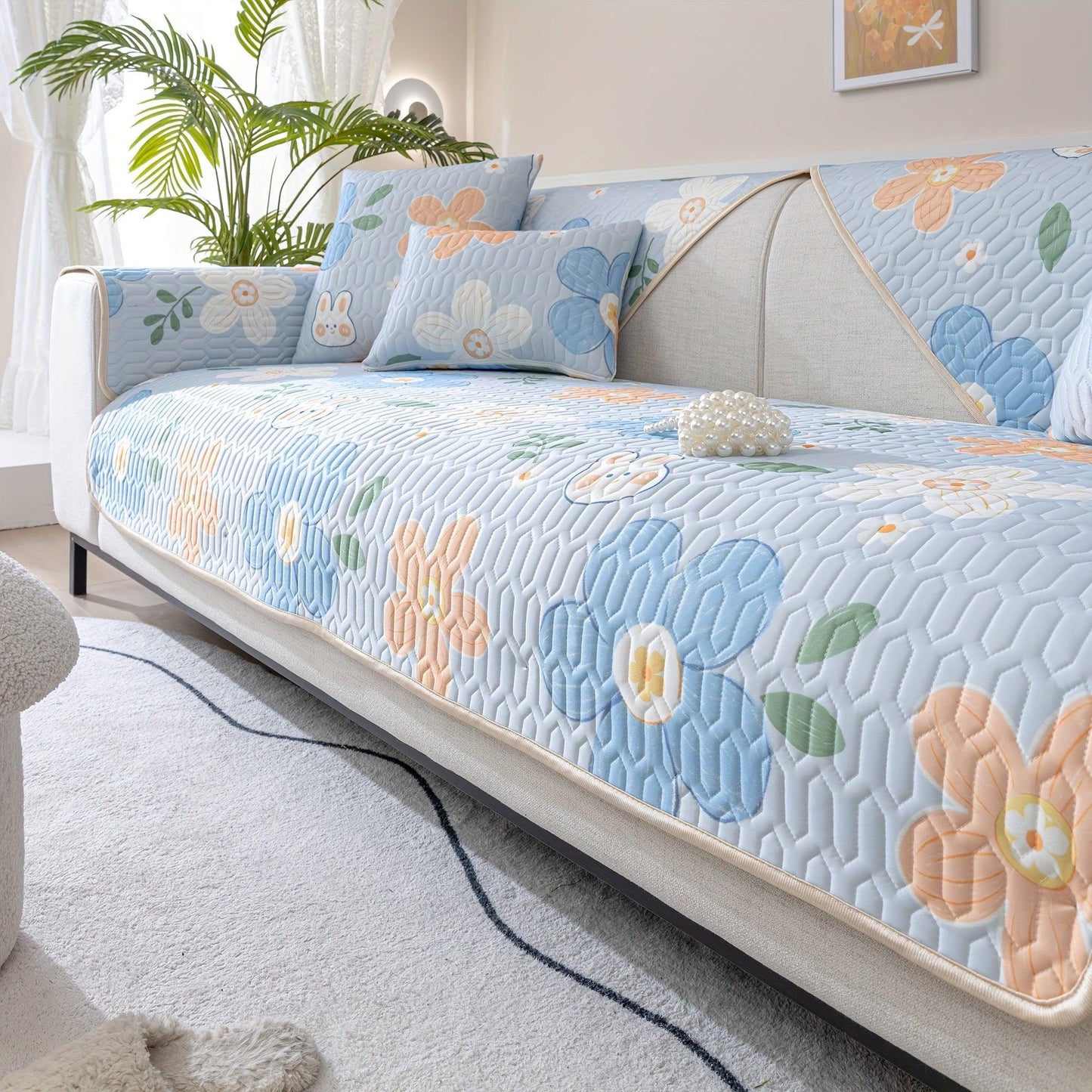 Boho Style Ice Silk Latex Sofa Cover Slipcover | Dog Hair Couch Cover