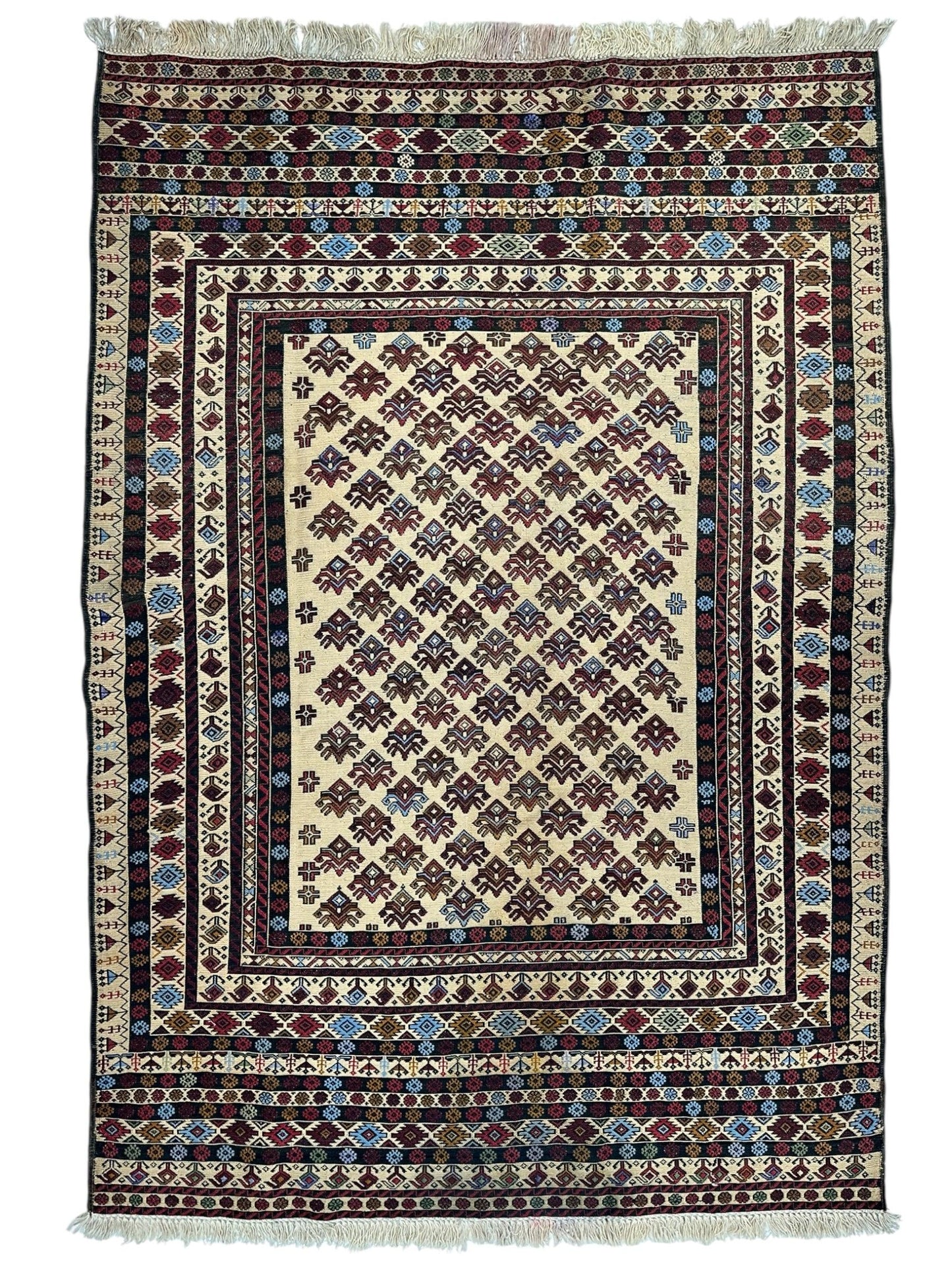 Hand-Woven Afghani Maliki Soumak Wool Kilim Rug - 4'2" x 6'